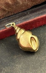 Vintage Brass Puffy Seashell Charm Beach Ocean Nautical Pendant