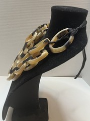 Large Buffalo Horn Links Chunky Necklace & Black Cord Organic Natural Necklace