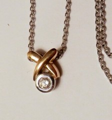 3mm Diamond X & O 14K Yellow White Gold Pendant 18.25″ 14K White Gold Necklace