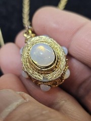 Vtg Goldtone 3 strands Link Chain Choker Necklace w/ Moonstone 28in-S91-READ