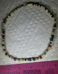 COLORFUL MIXED MATERIALS BEADED NECKLACE 16″ LONG TURQUOISE? PLASTIC METAL GLASS