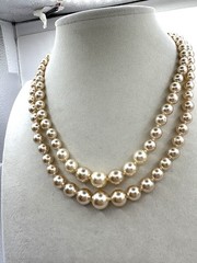 Champagne Colored Faux Glass Pearl Layered Beaded Necklace W/ Fancy Box Clasp