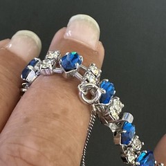 VINTAGE ESTATE STERLING SILVER BLUE & WHITE RHINESTONE B DAVID BRACELET 7” LONG