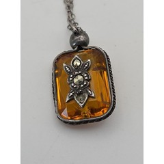 Vintage Art Deco Topaz Glass Bead Chain Czech Style Drop Markasite Necklace READ