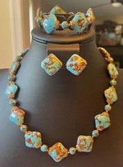 VTG Made In Italy Venetian Glass Turquoise Blue Aventurine 3-Piece Jewelry Set –
