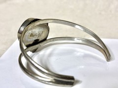 Alpaca Mexico Silver Cuff Bracelet Turquoise Leaf Motif Adjustable
