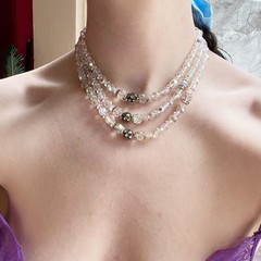 Vintage 1950s 1960s Iridescent Cut Glass Beaded Three Strand Necklace Fairy