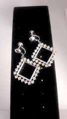 Vintage Rhinestone Square Open work Dangle/drop Clip On Earrings