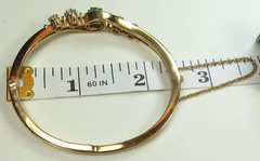 Antique Art Deco Colombian Emerald Diamond Bangle Bracelet 17K Rose Gold 6.25IC