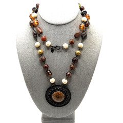 Vintage THE LIMITED Pendant Necklace Lampwork Glass Metal Acrylic Beads 34″