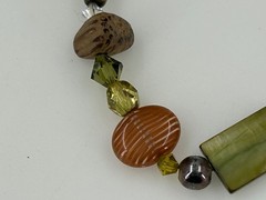 Handcrafted Beaded Bracelet Toggle Clasp Green Brown Yellow Glass Stone