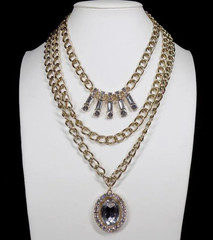 Vintage Juicy Couture Chunky Necklace 3 Row Clear Crystals Gold-tone Y2K Rare