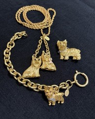 Vintage RARE Signed JOAN RIVERS Yorkie Dog Necklace, Bracelet, and Brooch Set