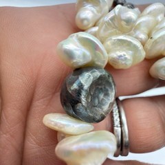 Vtg Baroque Pearl Bracelet Sterling Silver QVC Chunky Cluster Hammered Nuggets