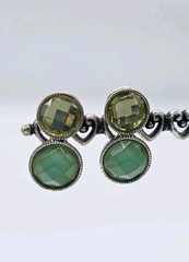 Napier Earrings Clip On Dangle Drop Earrings Silver Tone Green Vintage