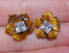VINTAGE TIGERS EYE FLOWER JACKETS FOR EARRINGS USE WITH ANY STUDS