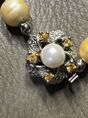 Vintage Carol Lee Carolee Faux Pearl Necklace Box Clasp Round Metal Rhinestones