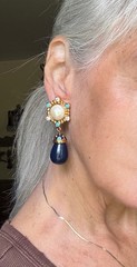 Jose Barrera Faux Pearl, Crystal & Resin Brooch/Pendant&Earrings BLUE