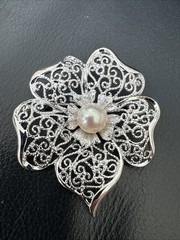 Vintage Mitsukoshi Brooch/Pendant Cultured Pearl Orig Velvet Box Japan