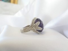 Vintage Sterling Silver 925 Natural Amethyst Claw Unique Ring Size 7.5
