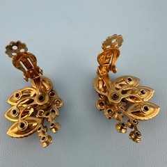 Vintage Rhinestone Clip On Earrings Orange Yellow Frosted Lucite Flower Climbers
