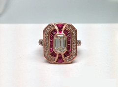 3.2Ct Vintage Art Deco Style Ruby & Lab Created Diamond Wedding 14K Gold FN Ring