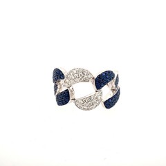 ESTATE .99CT DIAMOND & AAA SAPPHIRE 18KT WHITE GOLD 3D MULTI OVAL LINK FUN RING