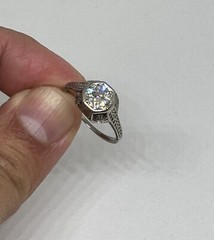 Belais Antique Art Deco 1.02 Ct Solitaire Diamond 18K White Gold Ring Sz 7.25