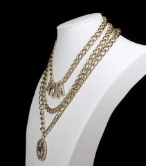 Vintage Juicy Couture Chunky Necklace 3 Row Clear Crystals Gold-tone Y2K Rare