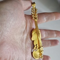 Vintage Tona Brooch Cello Violin Brushed Gold Tone with Rhinestones 3.5″ EUC