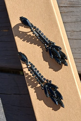 Antique Victorian Black Glass Mourning Jewelry Earrings Dangle Clip On 1920s