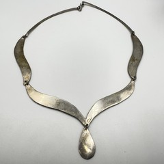 Vintage Mexican Alpaca Abalone Inlay Necklace 17″ Panel Link Drop Pendant