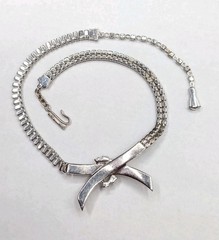 Vintage JOMAZ Signed Joseph Mazer Clear Rhinestone Silver Tone Necklace ⚠️Read