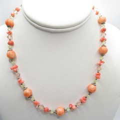 Contemporary Modern Orange Faux Coral Shell Crystal Necklace