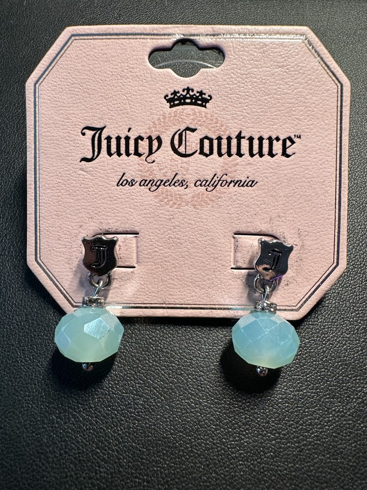 Vintage Signed Juicy Couture Blue Crystal Rhinestone Pierced Earrings