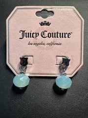 Vintage Signed Juicy Couture Blue Crystal Rhinestone Pierced Earrings