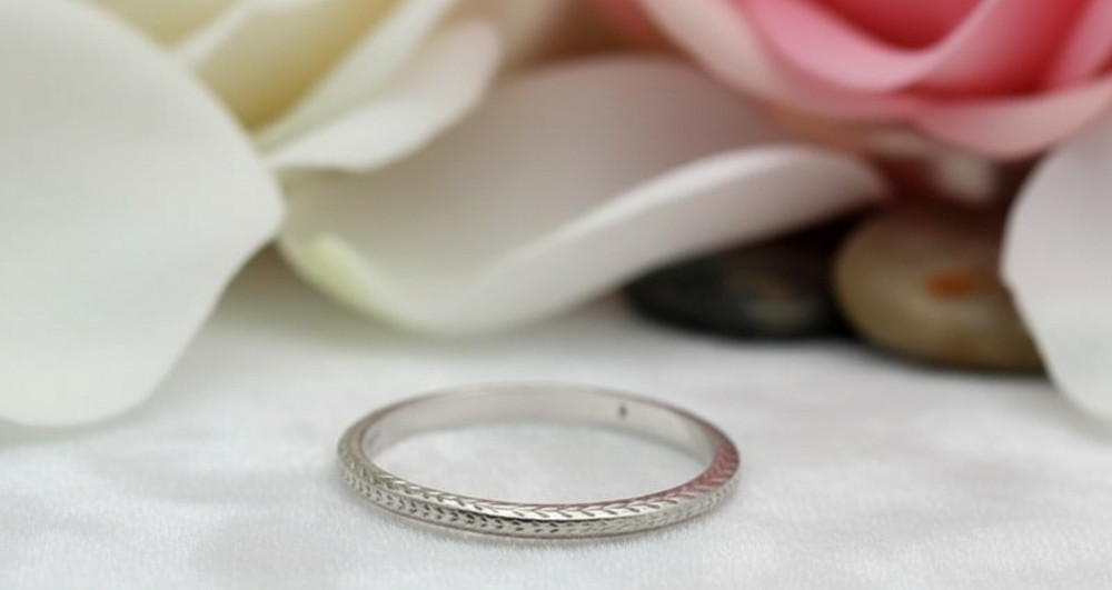 Vintage Art Deco Platinum Wedding Band Wheat Engraved Size 8 1920s 5 Plat