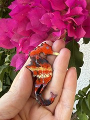 STUNNING VINTAGE ESTATE MCM ENAMELED COPPER SEAHORSE 2 7/8″ BROOCH GORGEOUS!!!
