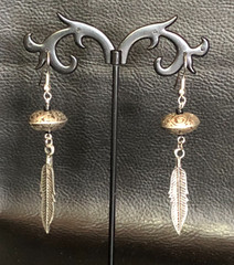 Vintage Silver Southwest Feather Dangle Earrings Oxidized USA Made 2.8″ 8441