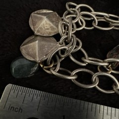 Vintage Silver Tone Chain Charm Necklace With Gemstones