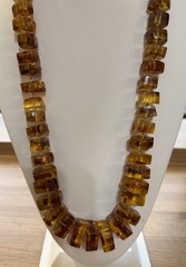 Baltic Square Graduating Honey Amber Vintage Necklace Mid Century 29 inches Long