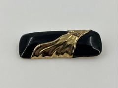 Vintage Black & Gold Brooch Womens Modern Heavy Rhinestones Bow 2 Inch