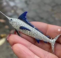 14K White Gold Plated 2Ct Round Lab Created Diamond Trendy Fish Charm Brooch Pin