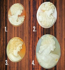 Cameos: Group of 4 Vintage Antique Hand Carved Shell Cameos