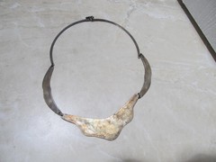 VINTAGE ALPACA SILVER MEXICO CRESCENT NECKLACE ABALONE SHELL