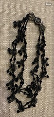Miriam Haskell Signed Set Rare Flower Black Glass Rhinestone Necklace & Earrings