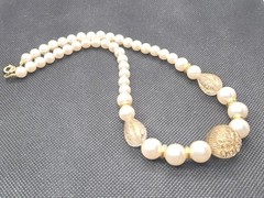 Vintage Pearl Imitation Ivory Statement Necklace 17in.
