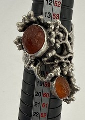 Vintage Modernist Brutalist Ring Amber Resin Cabochon Abstract Size 7.5