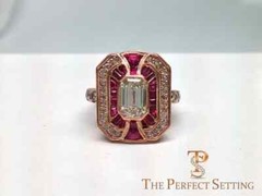 3.2Ct Vintage Art Deco Style Ruby & Lab Created Diamond Wedding 14K Gold FN Ring
