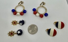 Vintage Mid Century Patriotic LOT of 3 Red, White & Blue Earrings #4th Of July